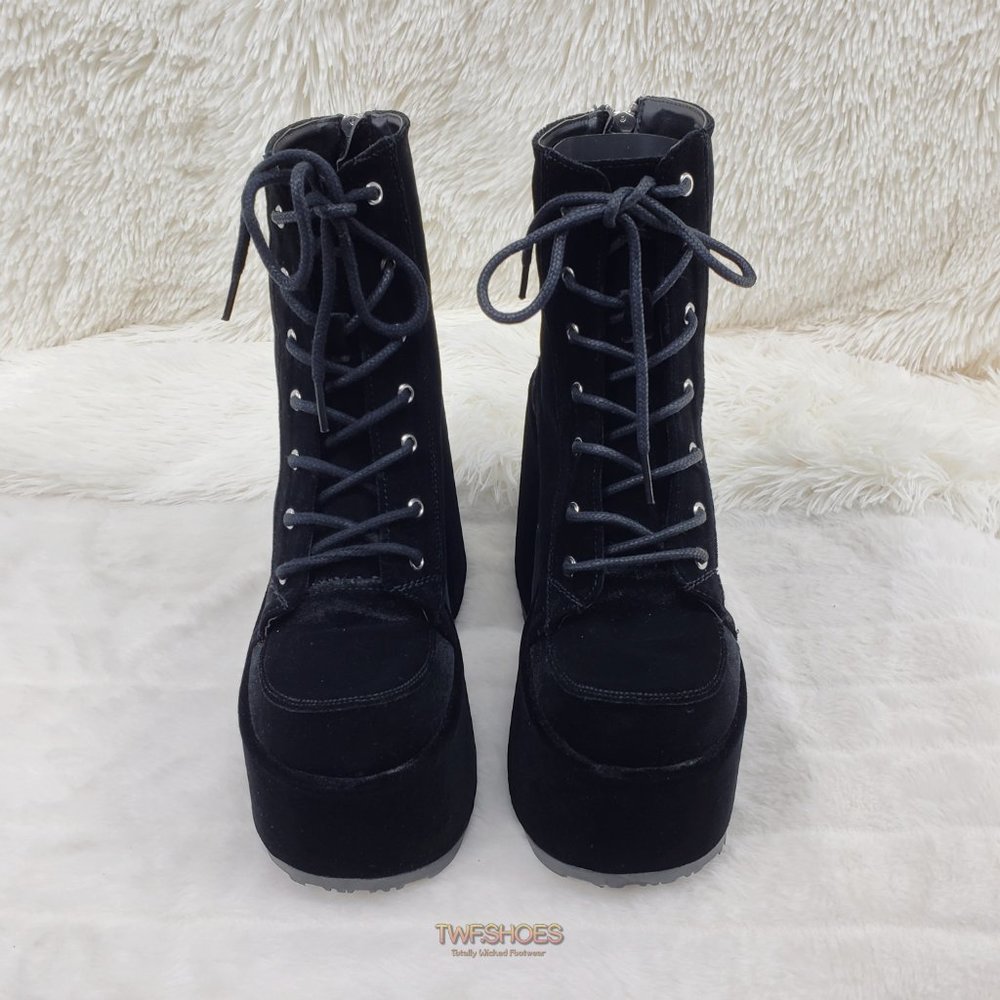 Black Velvet Platform Goth Punk Ankle Boots - Picture 14 of 15